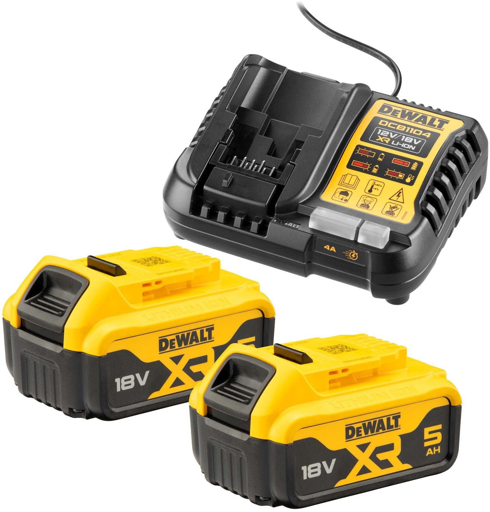 DeWalt Pack 2 batteries 18V XR 5Ah Li-Ion + chargeur