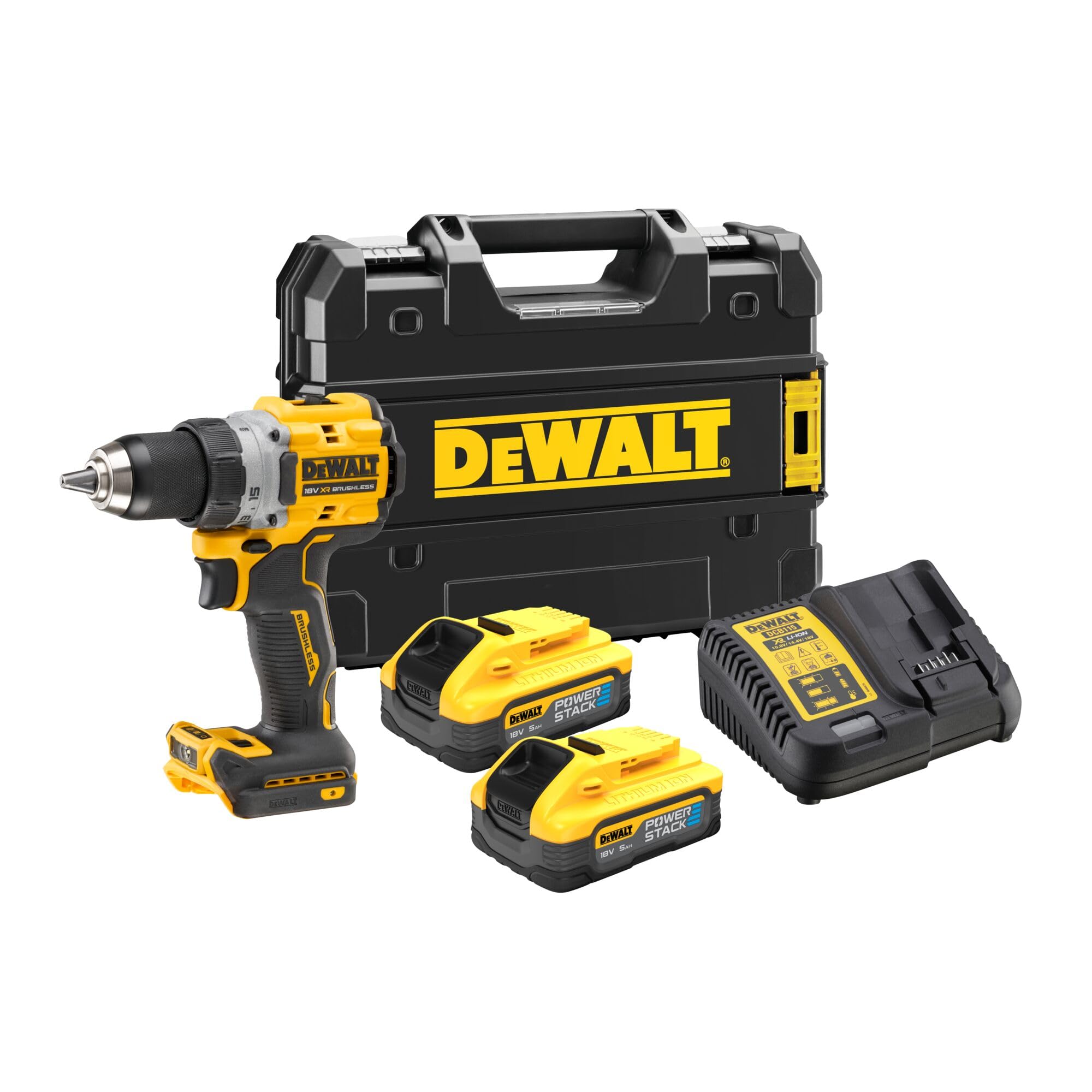 DeWalt Perceuse-visseuse XR 18V 13mm + 2 batteries 5Ah + chargeur + coffret TSTAK
