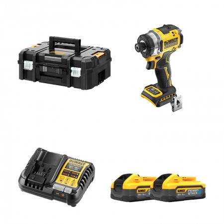 DeWalt Visseuse à chocs 18V DCF860NT-XJ + 2 batteries 18V 5 Ah PowerStack + 1 Chargeur DCB1104-QW
