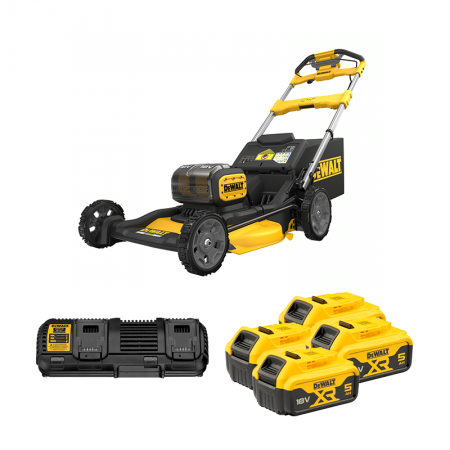 DeWalt Tondeuse 2 x 18V DCMWSP156N-XJ + 4 batteries 18V 5 Ah + 1 chargeur double DCB132-QW