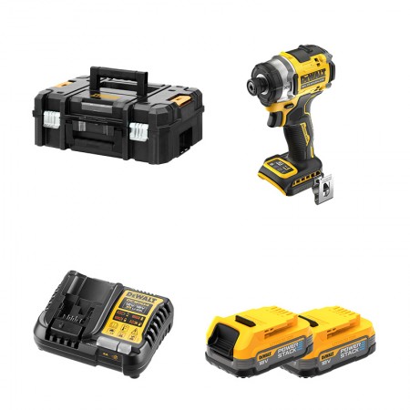 DeWalt Visseuse à chocs 18V DCF860NT-XJ + 2 batteries 18V 1,7 Ah PowerStack + 1 Chargeur DCB1104-QW