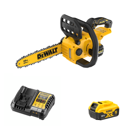DeWalt Tronçonneuse 18V 30cm DCMCS565N-XJ + 1 batterie 18V 5 Ah + chargeur DCB1104-QW