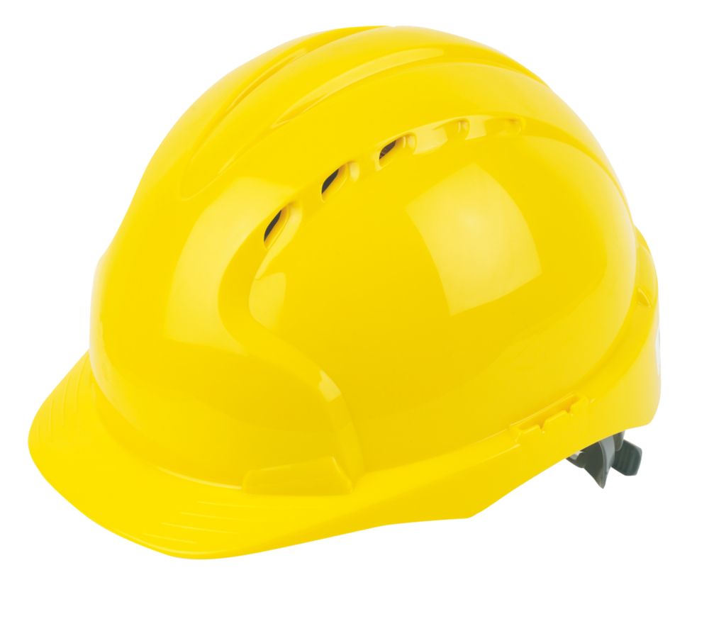 JSP Casque de sécurité ventilé à cliquet coulissant et visière moyenne EVO2 jaune