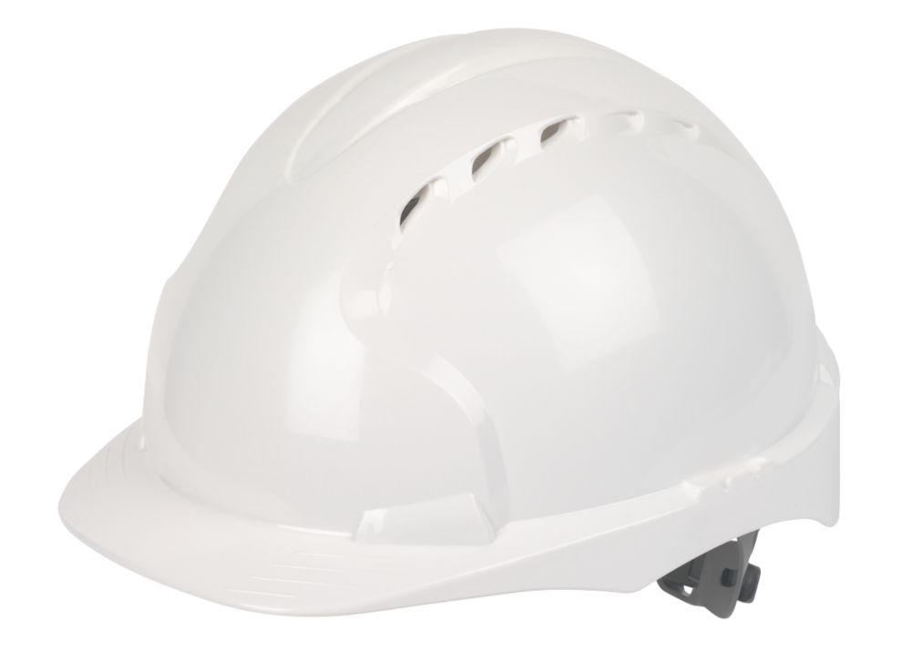 JSP Casque de sécurité ventilé à cliquet coulissant et visière moyenne EVO2 blanc