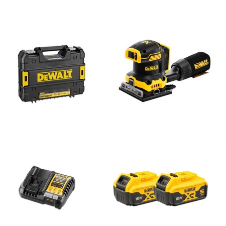 DeWalt Ponceuse vibrante DCW200NT-XJ + 2 batteries 18V 5 Ah + 1 chargeur DCB1104-QW