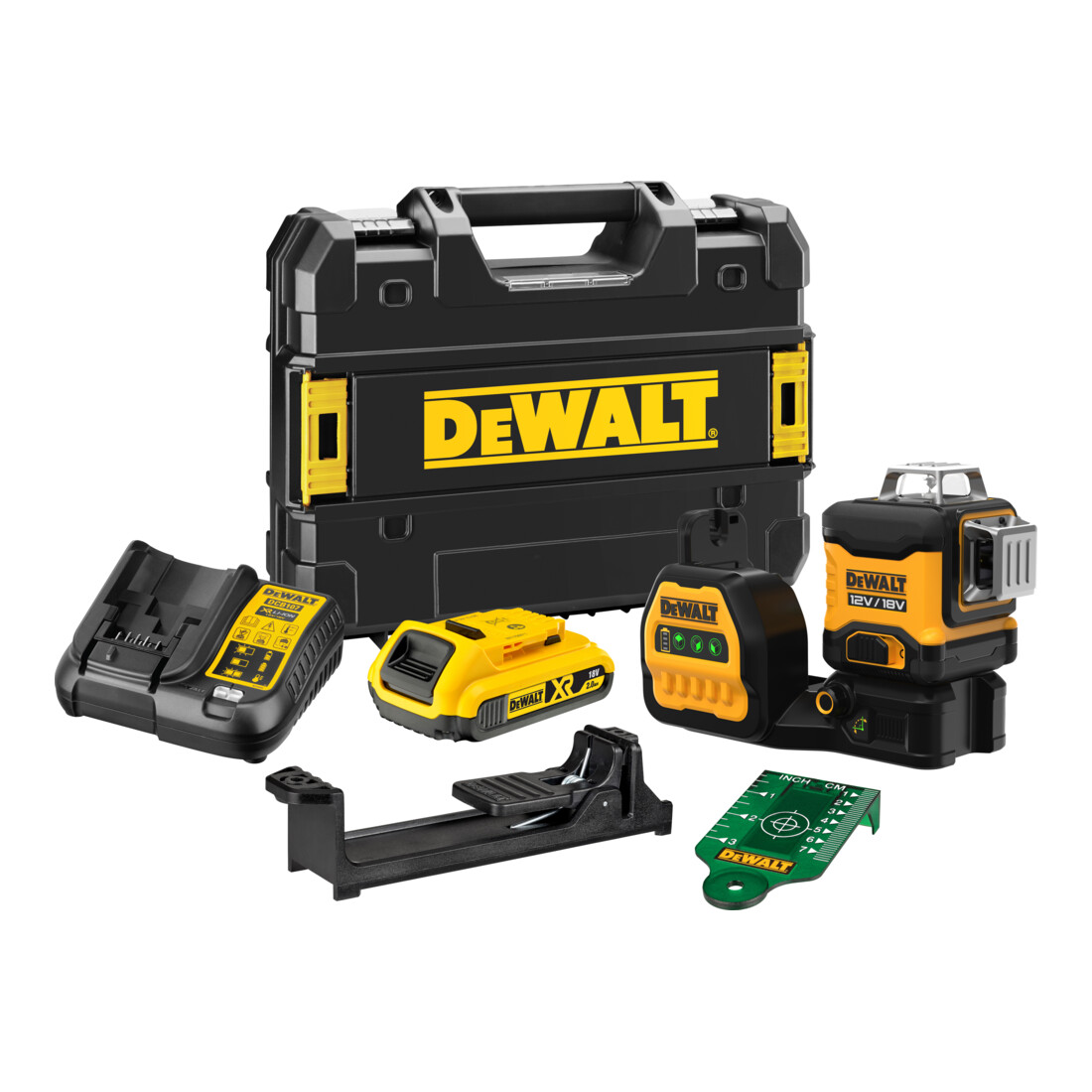 DeWalt Laser 3 lignes vert 12V/18V DCE089D1G18-QW + 1 batterie 18 V 2 Ah + chargeur