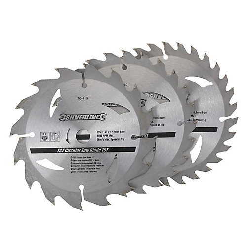 Silverline Lot de 3 Lames de Scie Circulaire TCT 135 x 12,7 mm