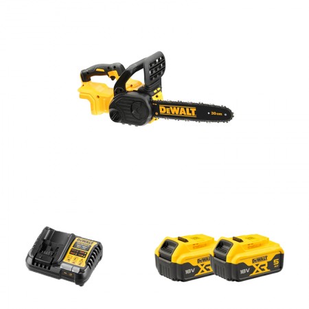 DeWalt Tronçonneuse 18V DCM565N-XJ + 2 batteries 18V 5 Ah + chargeur DCB1104-QW