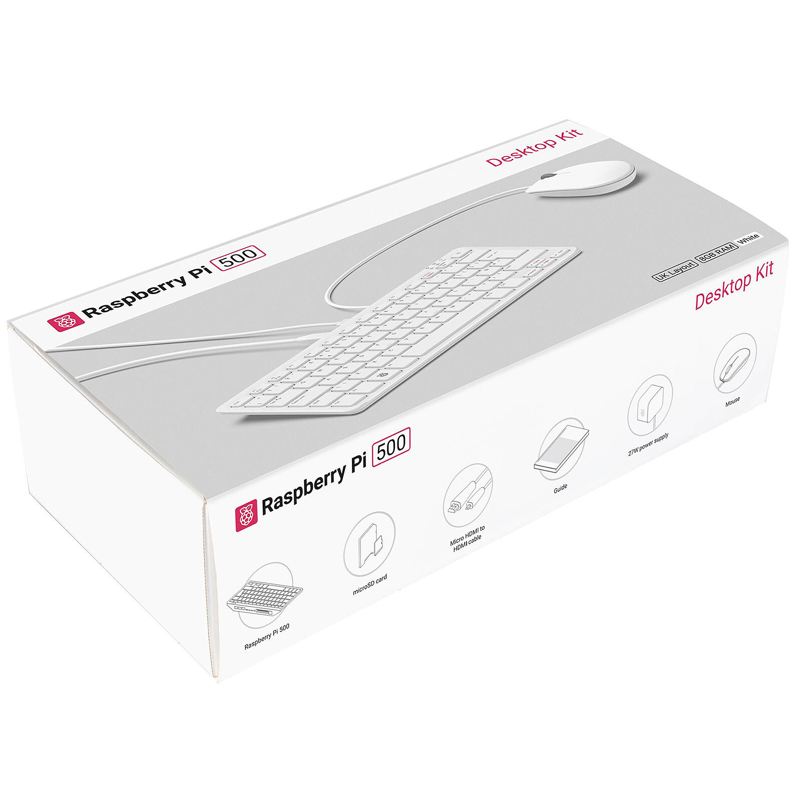 Raspberry - Kit Raspberry Pi 500 - Mini ordinateur Raspberry Pi 500 4 Go dans un Clavier compact AZERTY avec alimentation, câble HDMI et souris - Raspberry Pi OS pré-chargé sur carte SD