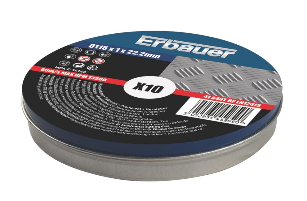 Erbauer Lot de 10 disques à tronçonner inox 115 mm x 1 x 22,2 mm