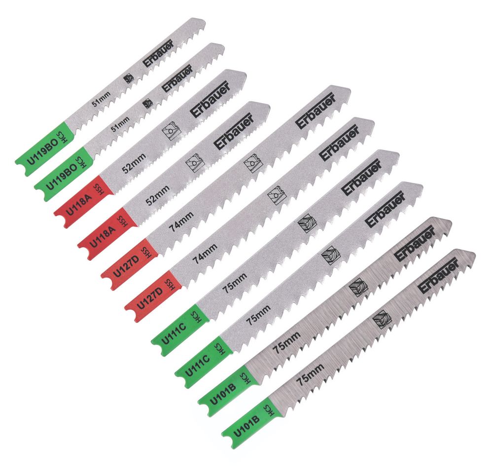 Erbauer Lot de 10 lames pour scie sauteuse assorties multi matériaux