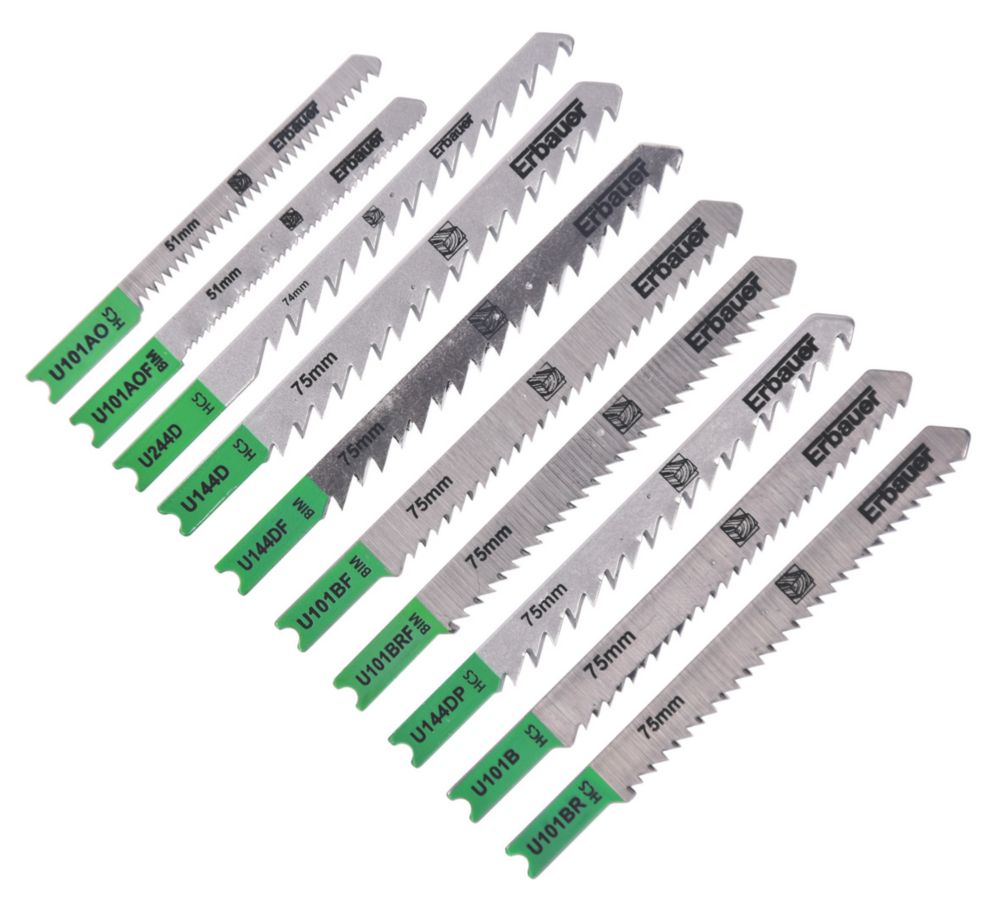 Erbauer Lot de 10 lames pour scie sauteuse assorties pour bois