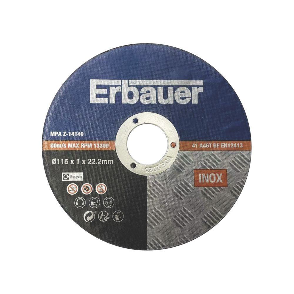 Erbauer Lot de 10 disques à tronçonner métal 115 mm x 1 mm x 22,22 mm