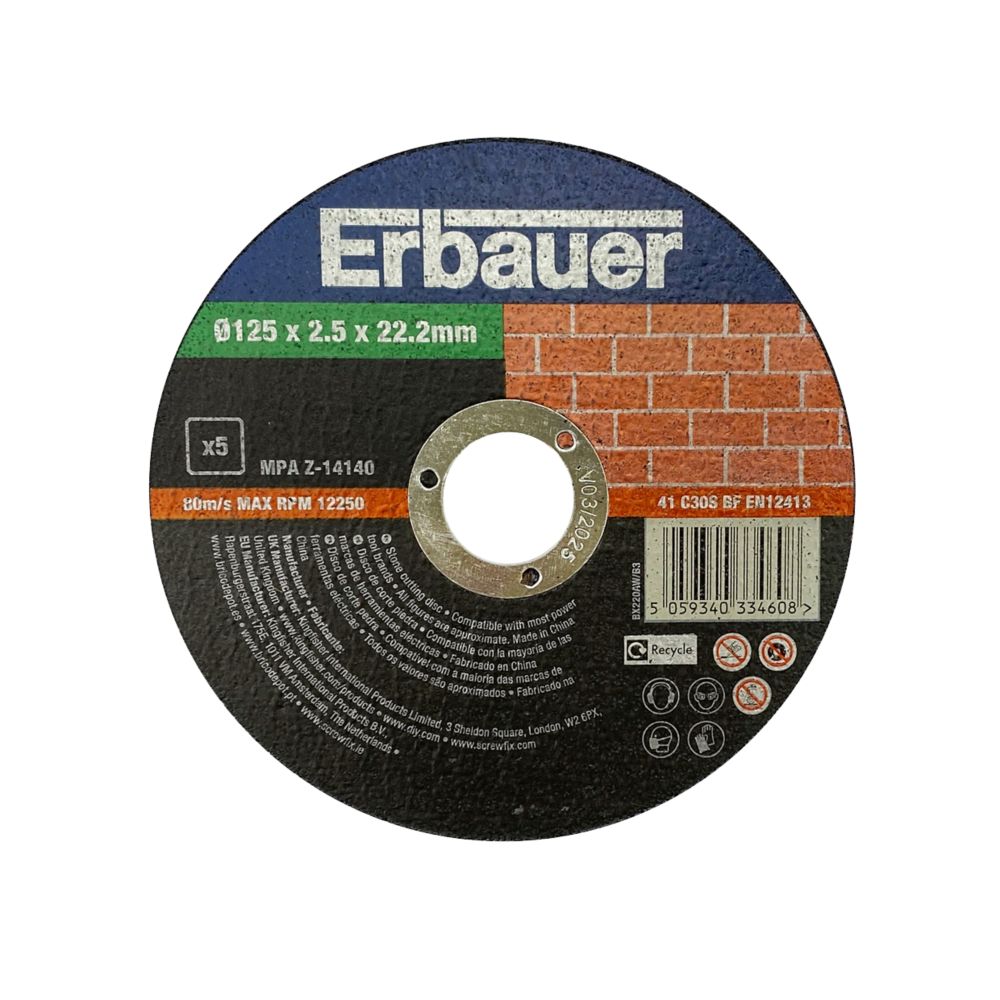 Erbauer Lot de 5 disques à tronçonner pierre 125 mm x 2,5 mm x 22,2 mm