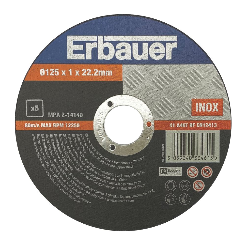 Erbauer Lot de 5 disques à tronçonner métal 125 mm x 1 mm x 22,2 mm