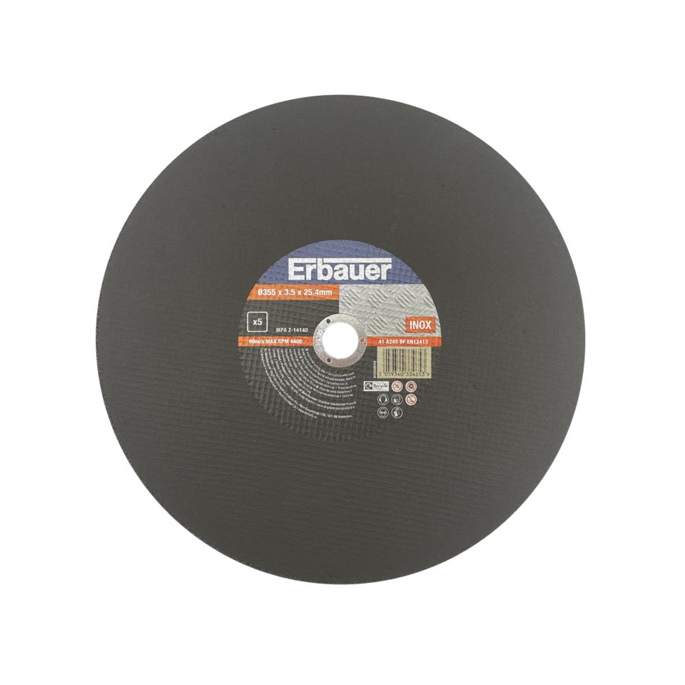 Erbauer Lot de 5 disques à tronçonner métal 355 mm x 3,5 mm x 25,4 mm
