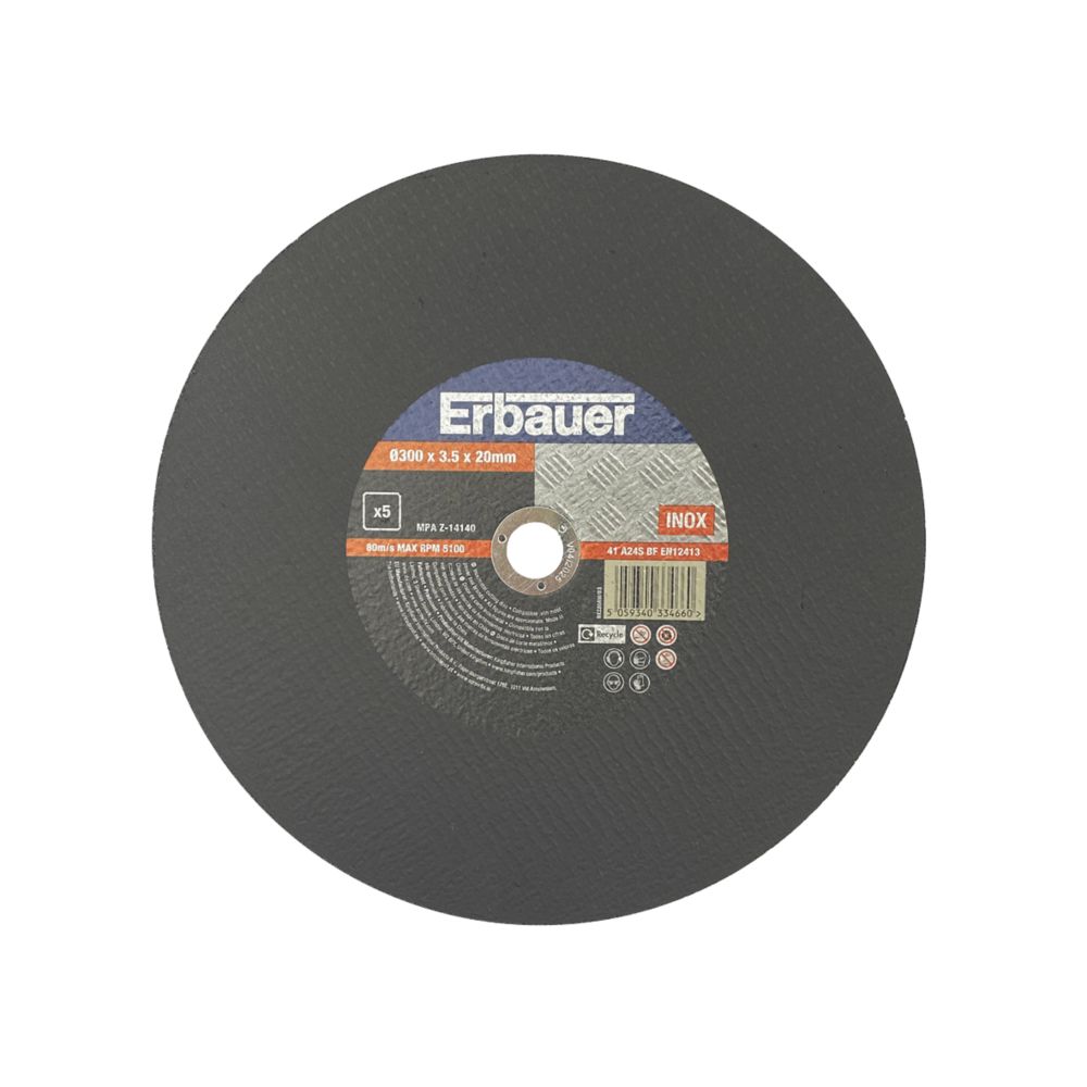 Erbauer Lot de 5 disques à tronçonner métal 300 mm x 3,5 mm x 20 mm