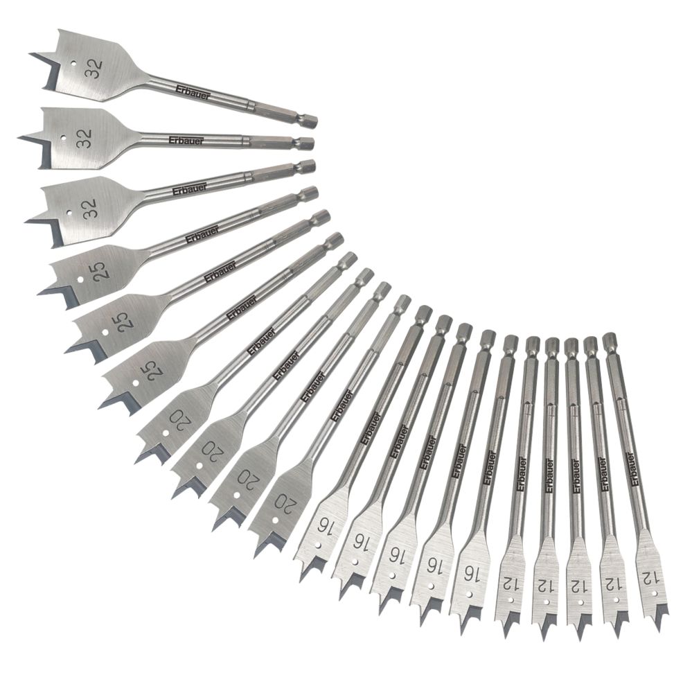 Erbauer Jeu professionnel de 20 mèches à bois plates assorties