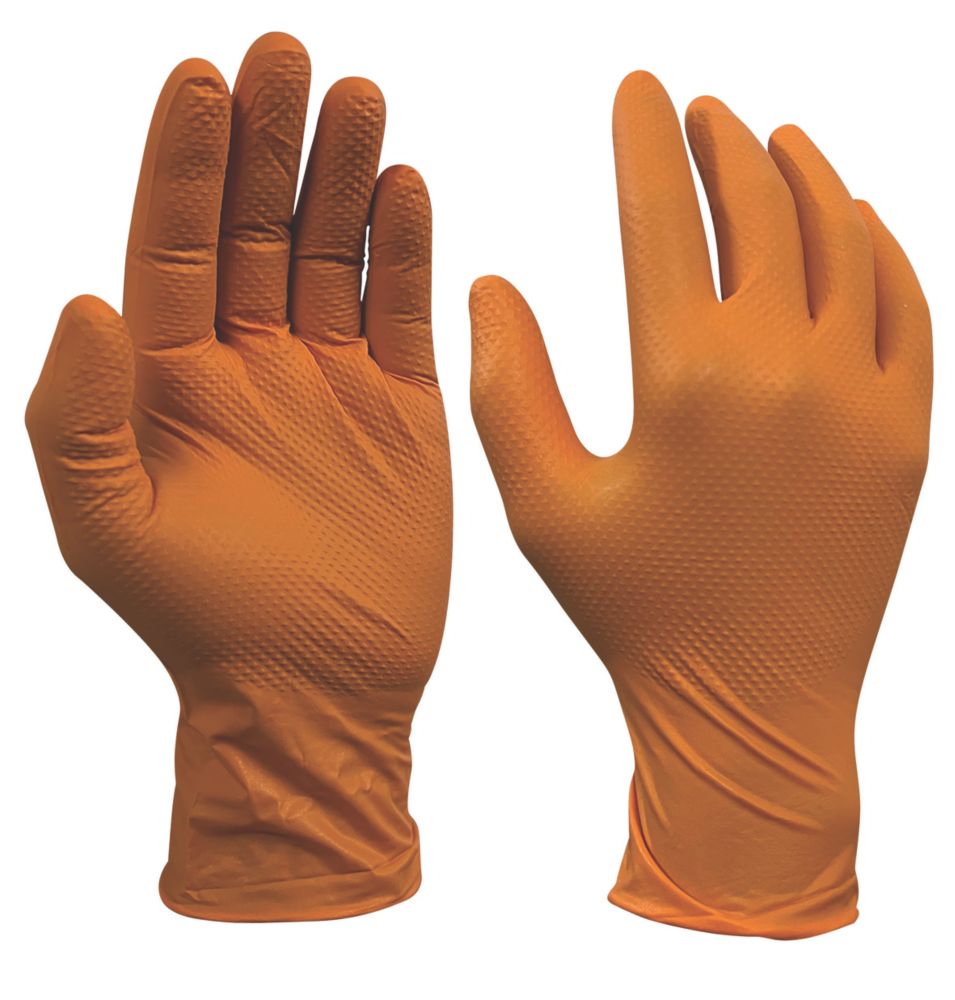 Site Lot de 50 gants jetables grip en nitrile orange – Taille L