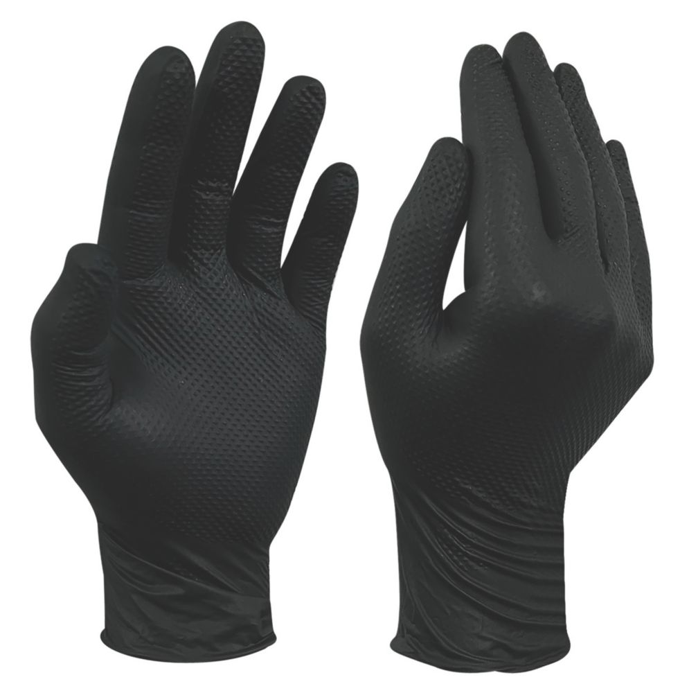 Site Lot de 50 gants jetables avec grip en nitrile noir – Taille L