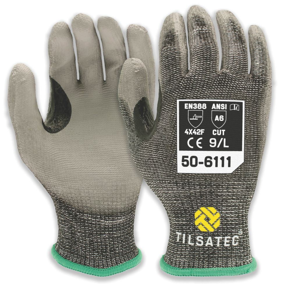 Tilsatec Gants de travail anti-coupure 50-6111 noir/gris taille M