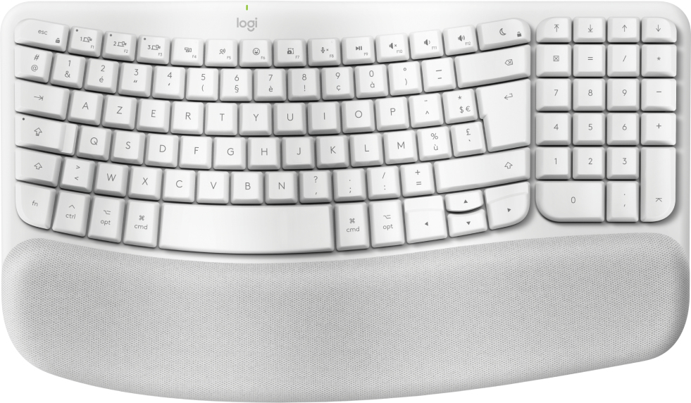 Logitech Wave Keys for Mac, clavier ergonomique sans fil avec repose-poignets rembourre, Bluetooth, Easy-Switch