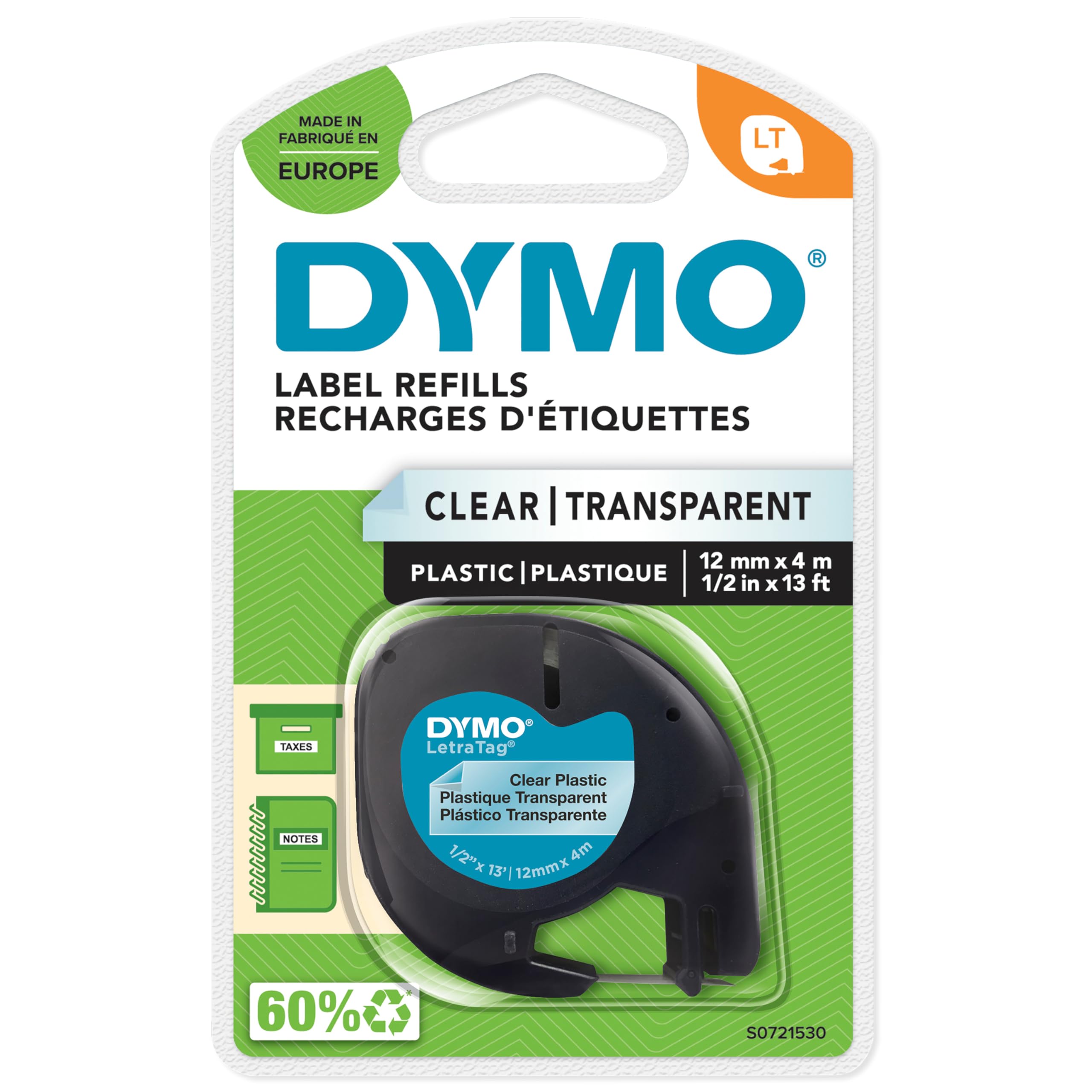 DYMO DYMO LetraTag-Band, Plastik 12mm x 4m schwarz->transparent
