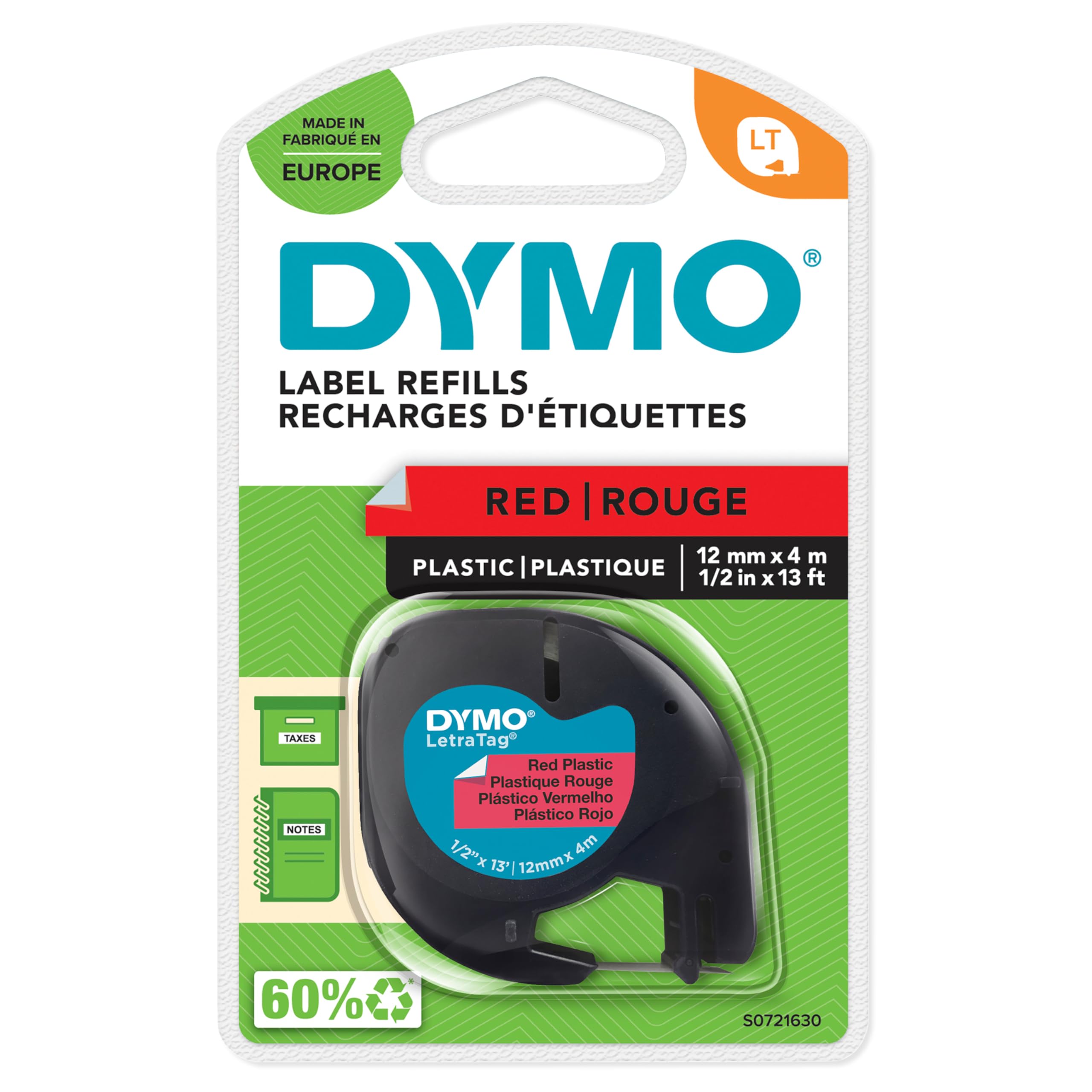 DYMO LetraTag ORIGINAL Kunststoff Schriftband noir sur rouge