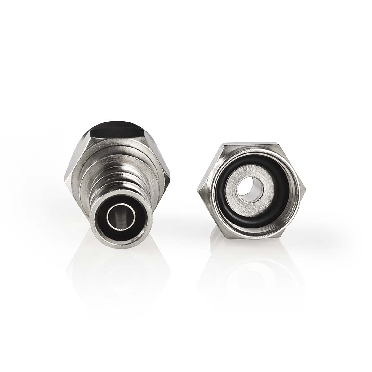 Nedis Conencteur F Droit Mâle Plaqué nickel 75 Ohm Ondulation Diamètre d'entrée de câble: 7.0 mm Cuivre Argent 2 pièces Boite avec Fenêtre