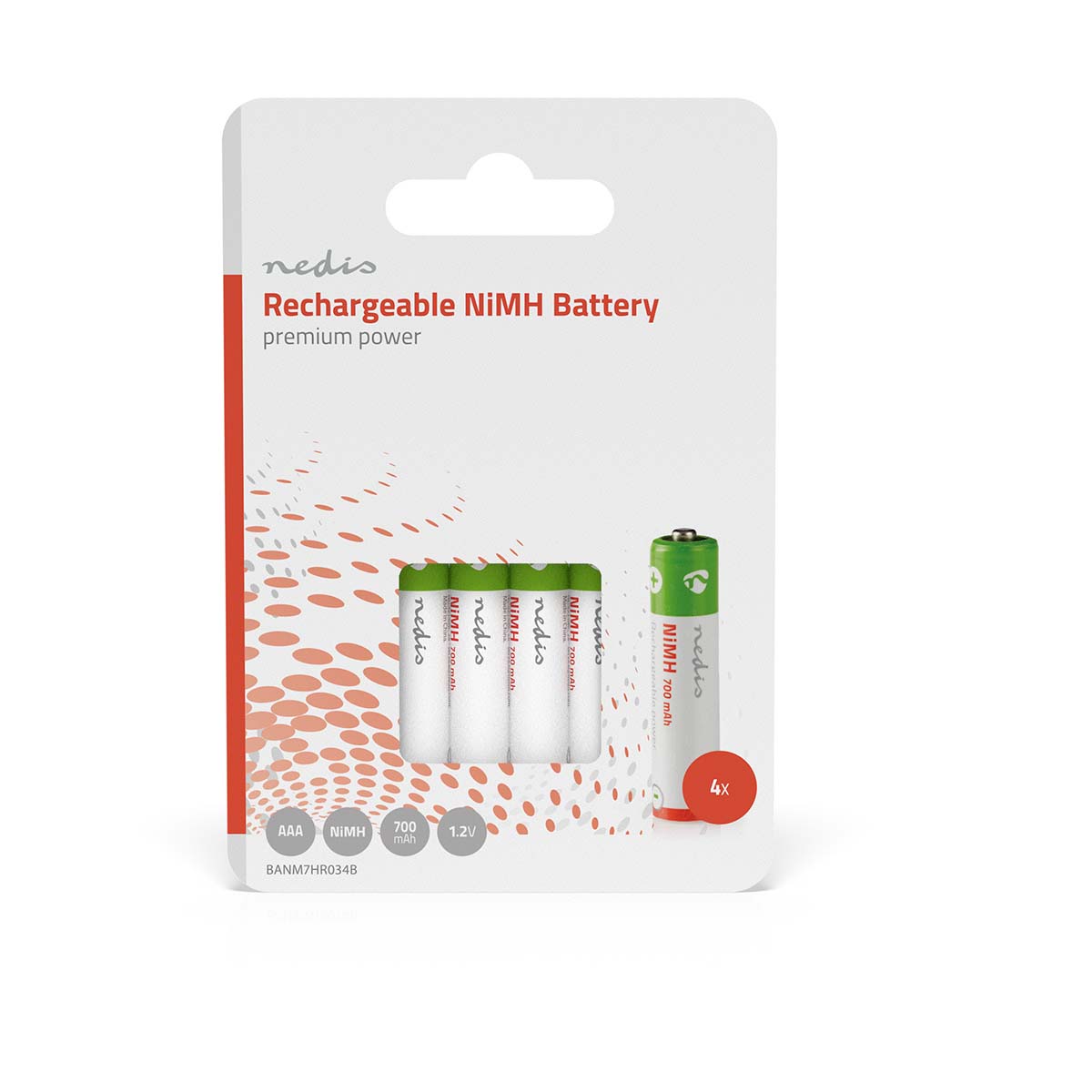 Nedis Pile rechargeable Ni-MH-AAA 1.2 V DC 700 mAh Pré chargé Paquet de 4