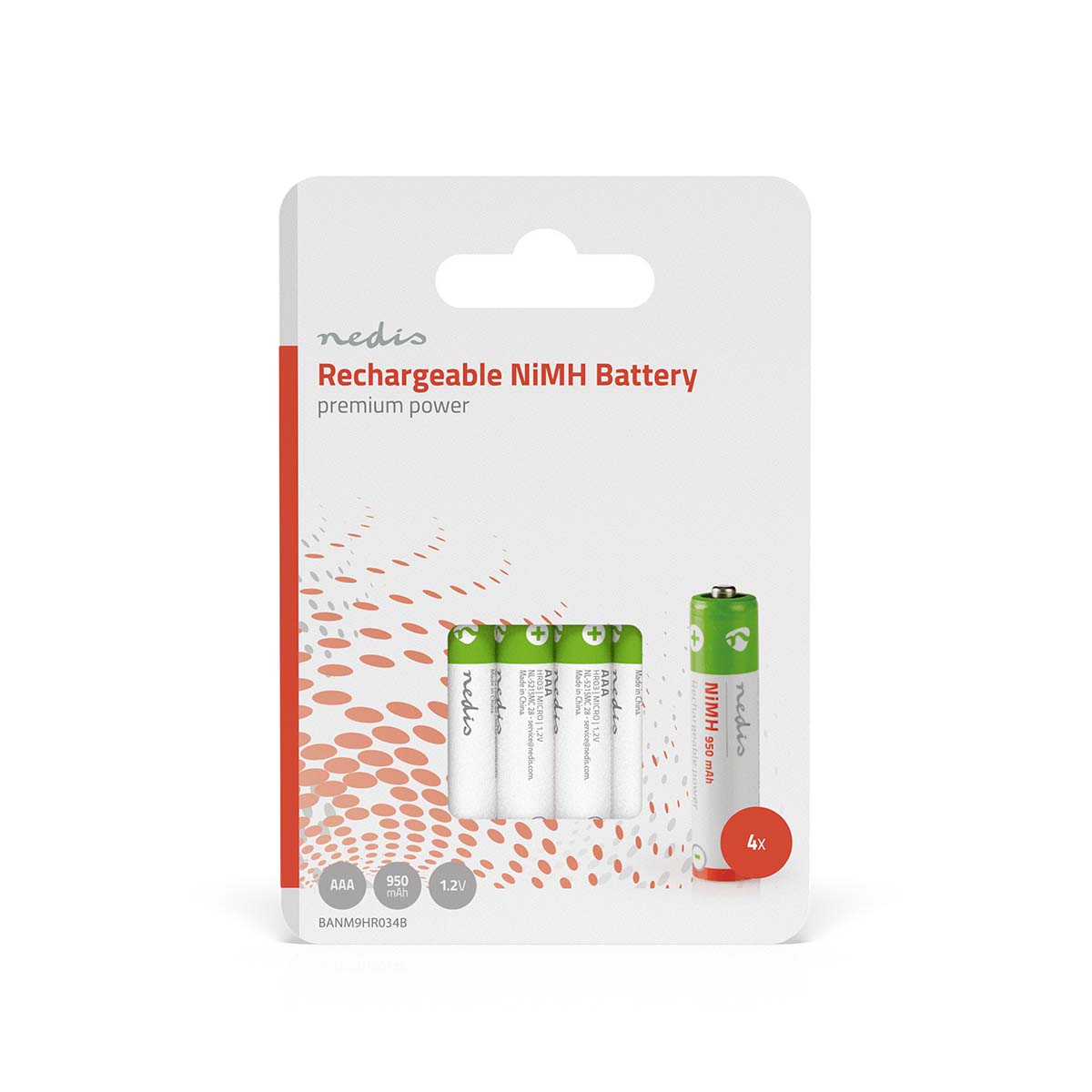 Nedis Pile rechargeable Ni-MH-AAA 1.2 V DC 950 mAh Pré chargé Paquet de 4