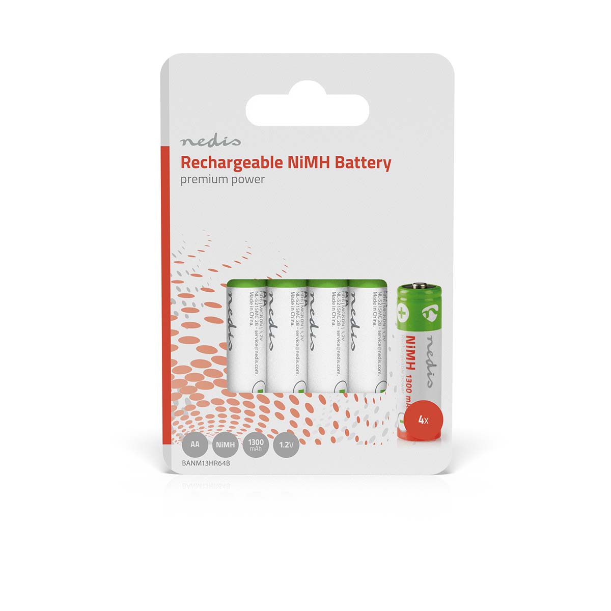 Nedis Pile rechargeable Ni-MH-AA 1.2 V DC 1300 mAh Paquet de 4