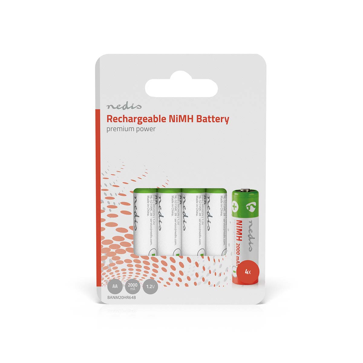 Nedis Pile rechargeable Ni-MH-AA 1.2 V DC 2000 mAh Paquet de 4
