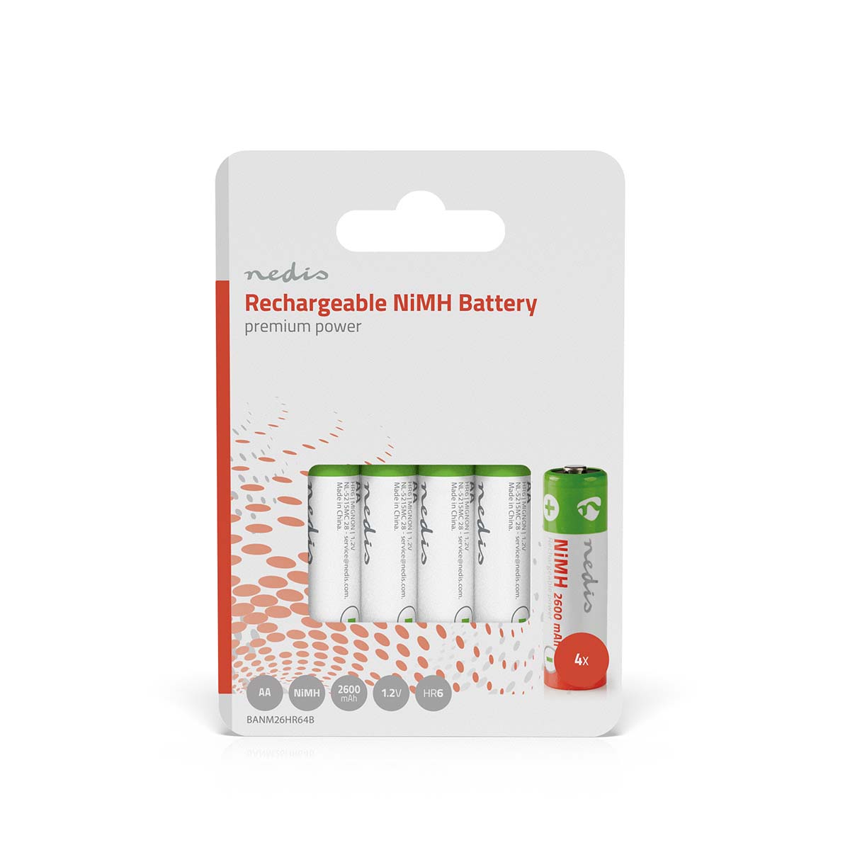 Nedis Pile rechargeable Ni-MH-AA 1.2 V DC 2600 mAh Paquet de 4