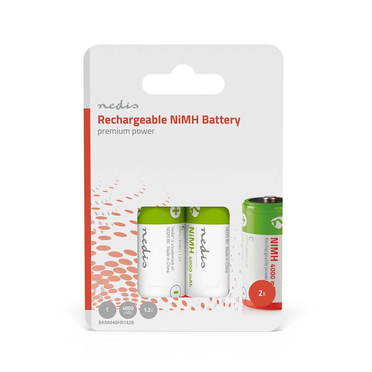 Nedis Pile rechargeable Ni-MH-C 1.2 V DC 4000 mAh Pré chargé Paquet de 2 HR14