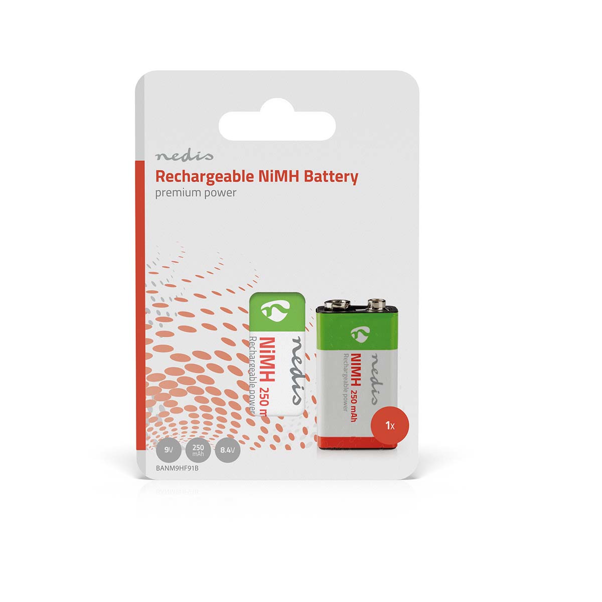 Nedis Pile rechargeable Ni-MH-E Block 8.4 V DC 250 mAh Pré chargé 1 Paquet 6LR61