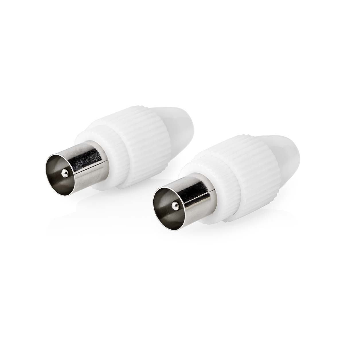 Nedis Conencteur IEC ( Coax) Droit Mâle Plaqué nickel 75 Ohm Vis Diamètre d'entrée de câble: 7.0 mm Métal / PVC Blanc 2 pièces Enveloppe