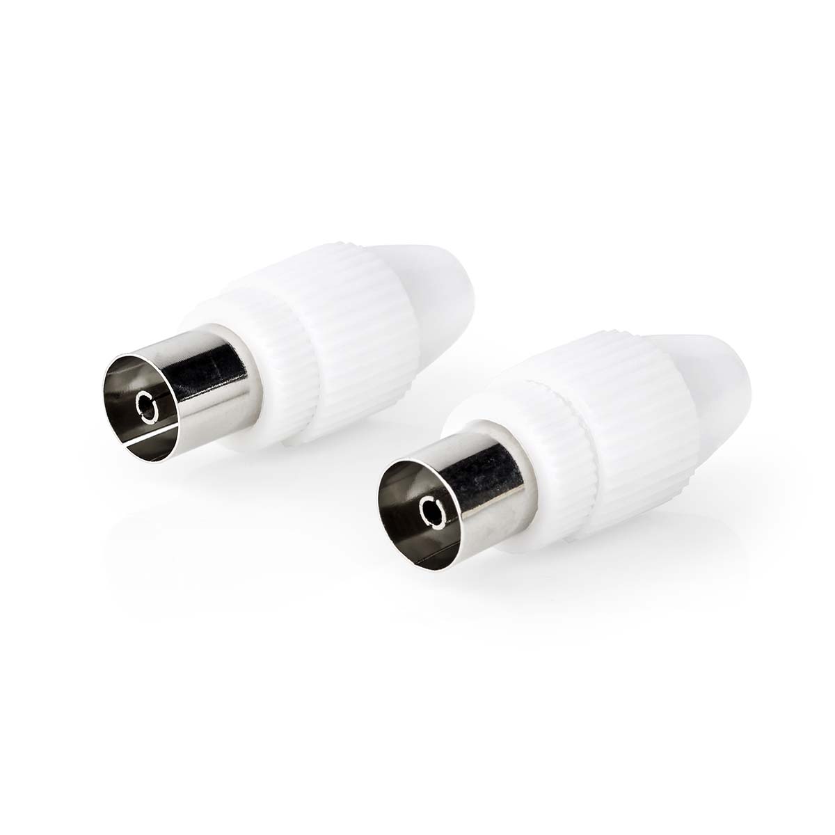 Nedis Conencteur IEC ( Coax) Droit Femelle Plaqué nickel 75 Ohm Vis Diamètre d'entrée de câble: 7.0 mm Métal / PVC Blanc 2 pièces Enveloppe