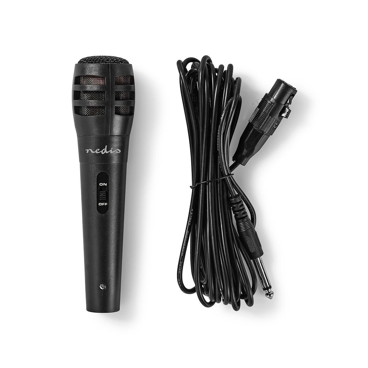 Nedis Microphone filaire Cardioïde Câble détachable 5.00 m 80 Hz - 12 kHz 600 Ohm -75 dB Bouton marche/arrêt intégré Housse de voyage incluse ABS / Aluminium Noir