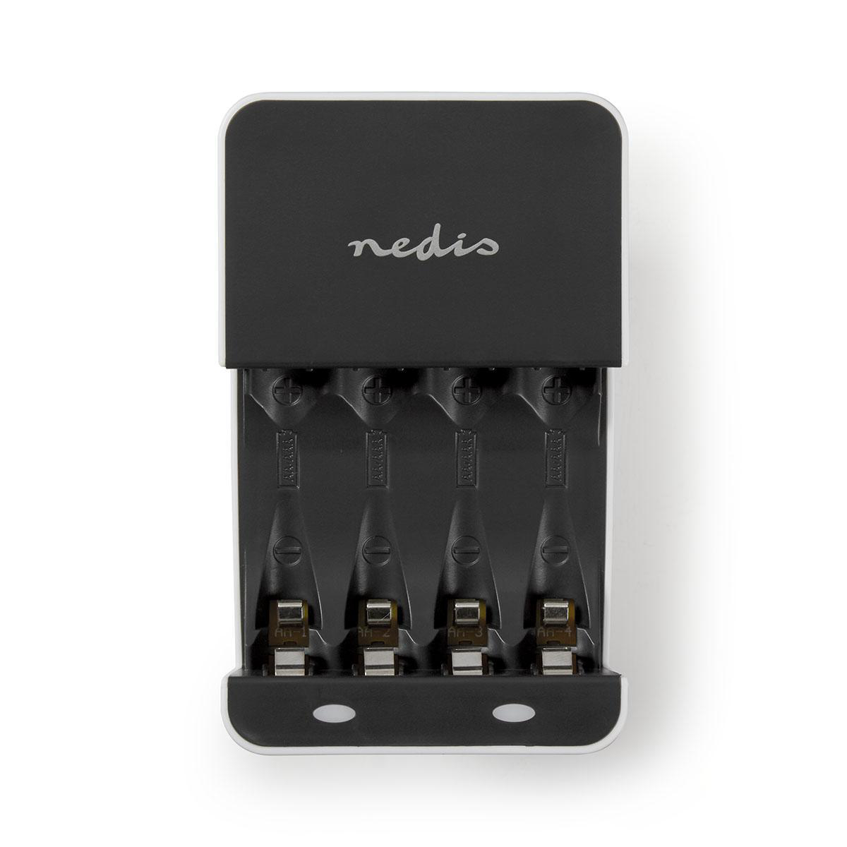 Nedis Chargeur de batterie NiMH AA / AAA 1.2 V DC charge de maintien Euro / Type C (CEE 7/16) Alimentation par batterie: AA / AAA Blanc / Noir