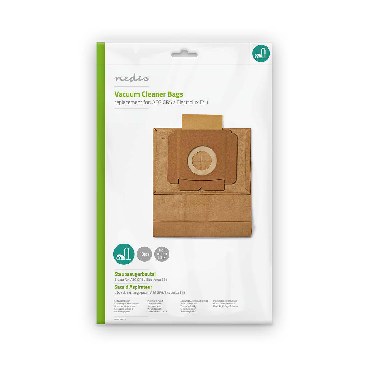 Nedis Sac d'aspirateur 10 pièces Papier Le plus vendu pour: AEG / Electrolux Marron