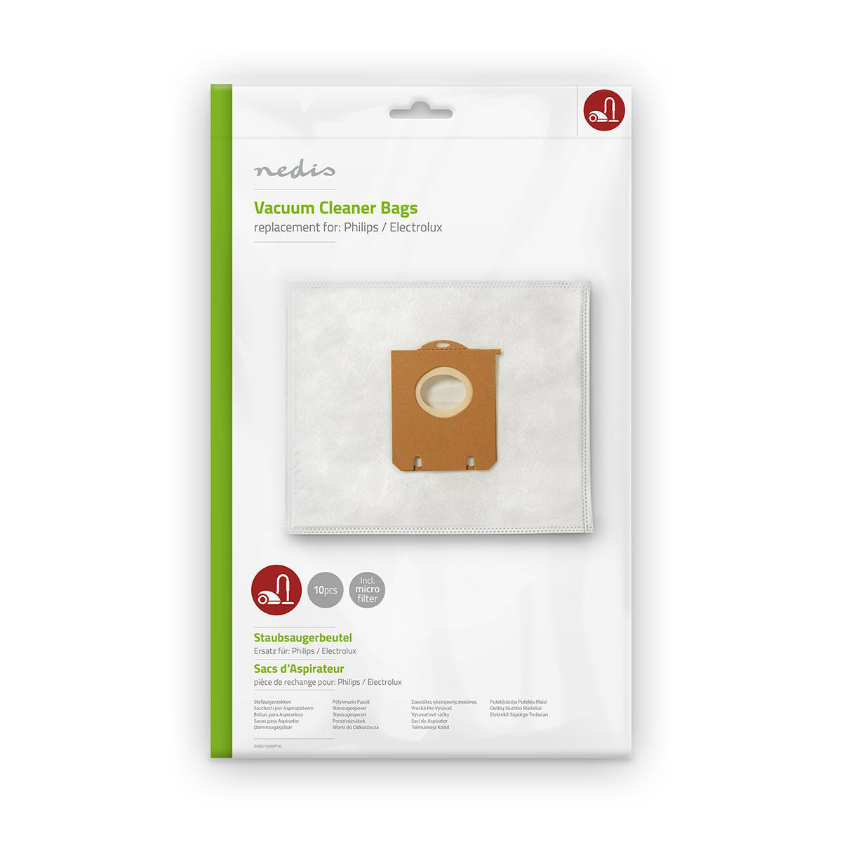 Nedis Sac d'aspirateur 10 pièces Synthétique Le plus vendu pour: Philips / Electrolux Blanc