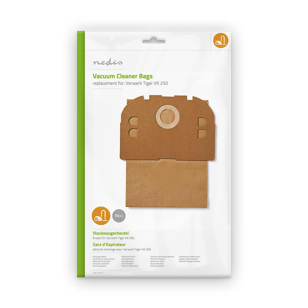 Nedis Sac d'aspirateur 10 pièces Papier Le plus vendu pour: Vorwerk Tiger VK 250 Marron