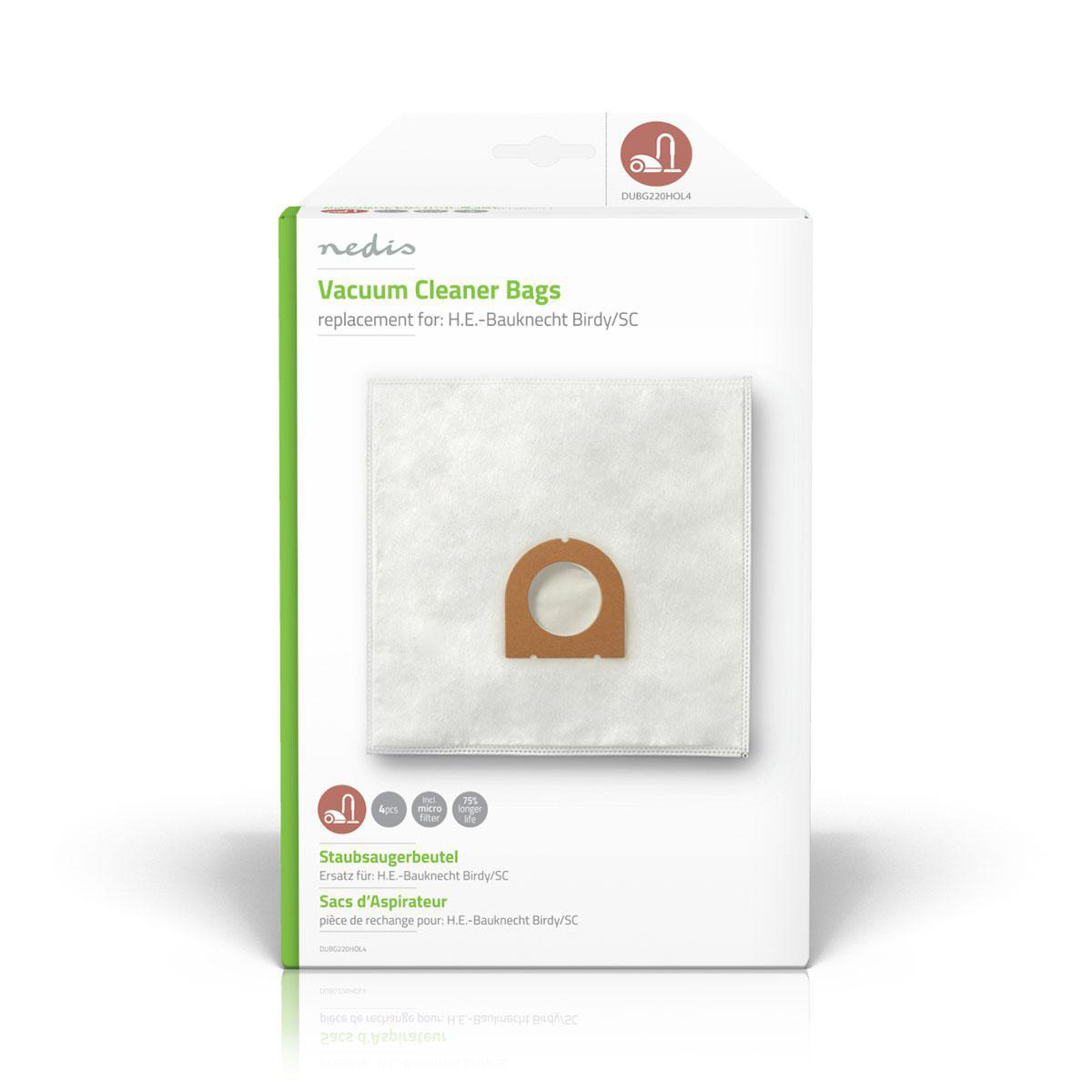 Nedis Sac d'aspirateur 4 pièces Synthétique Le plus vendu pour: H.E.-Bauknecht Birdy/SC Blanc
