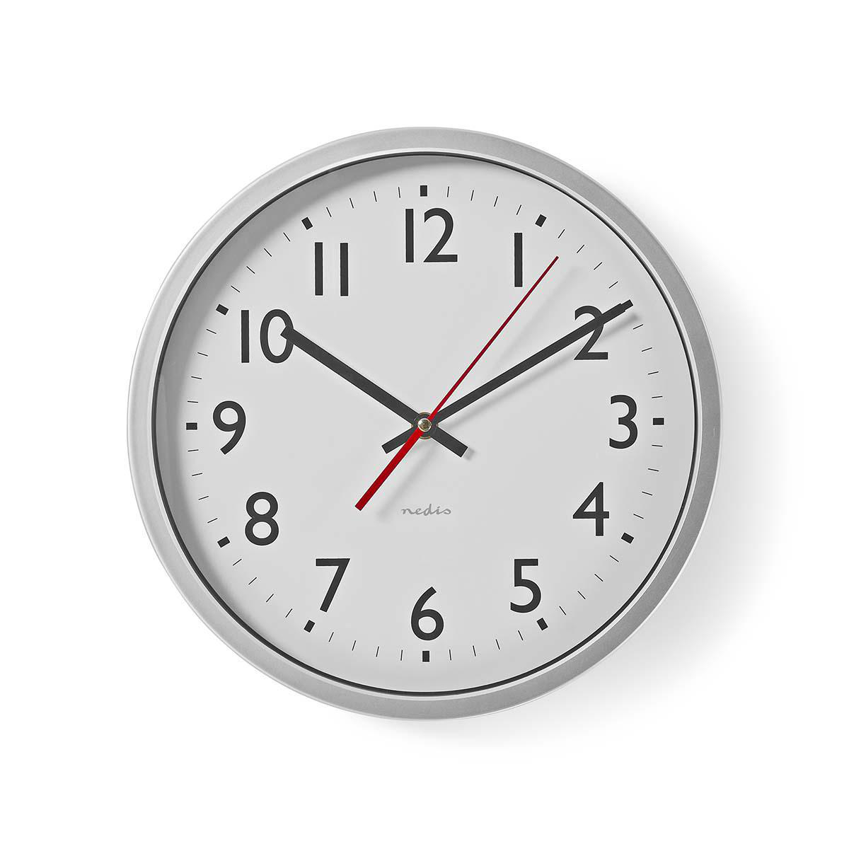 Nedis Horloge murale Diamètre: 300 mm Plastique Argent / Blanc
