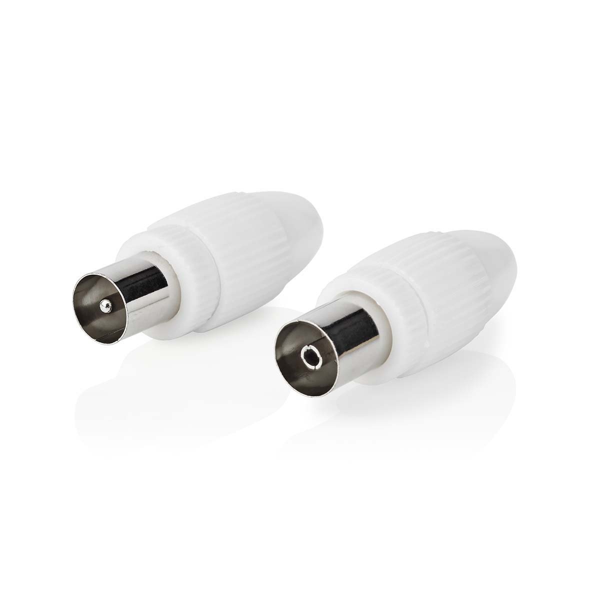 Nedis Conencteur IEC ( Coax) Droit Femelle / Mâle Plaqué nickel 75 Ohm Vis Diamètre d'entrée de câble: 7.0 mm Métal / PVC Blanc 2 pièces Boîte