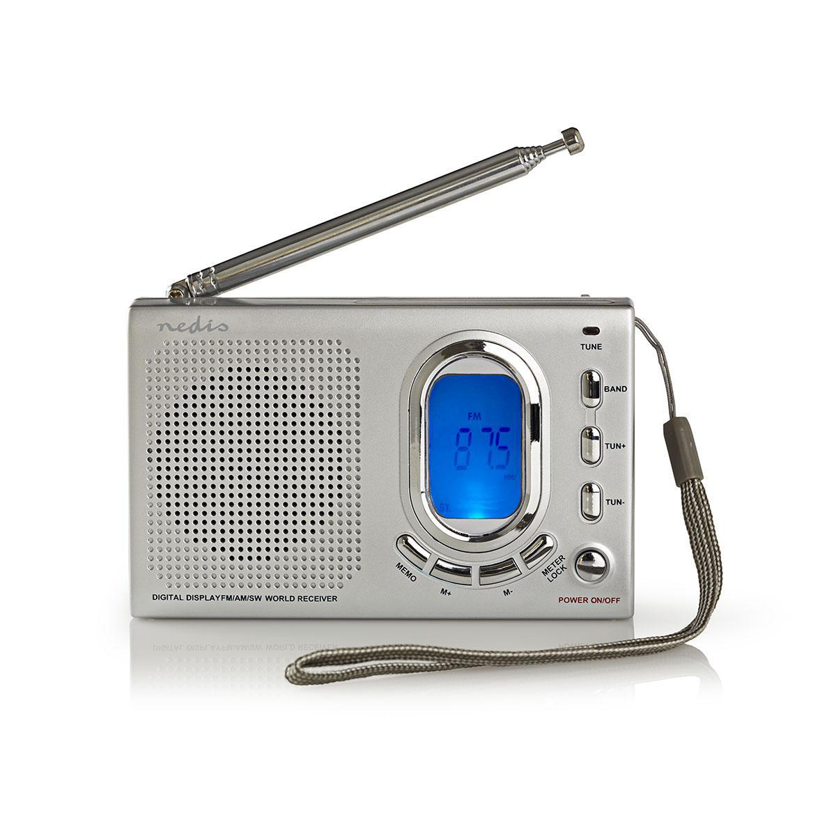 Nedis Radio universelle Conception portable AM / FM / SW Alimentation secteur / Alimenté par pile Numérique 1.5 W Sortie casque Réveil Minuterie de sommeil Gris