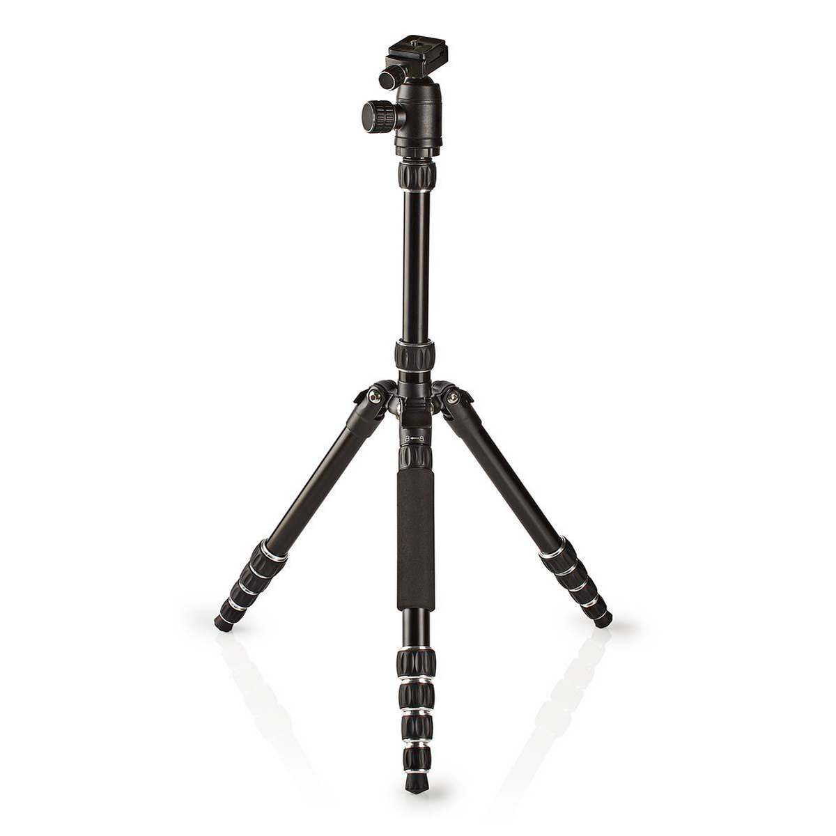 Nedis Trépied | Capacité de charge maximale: 3.0 kg | Hauteur de travail minimale: 17.5 cm | Hauteur de travail maximale: 145.0 cm | 3 Segments | Tête sphérique | Sac de voyage inclus | Colonne centrale réversible | ABS / Aluminium | Noir