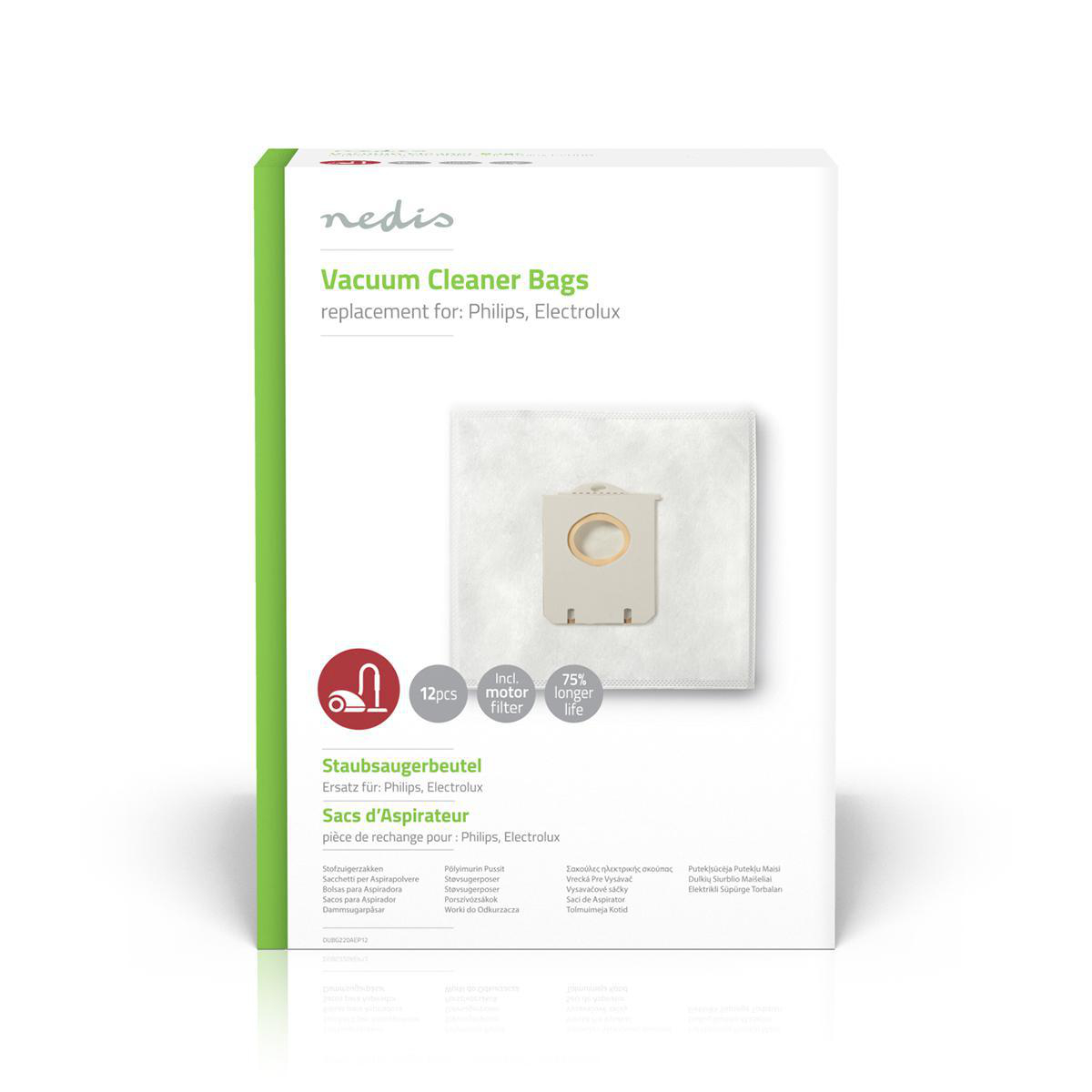 Nedis Sac d'aspirateur 12 pièces Synthétique Le plus vendu pour: Philips / Electrolux Blanc