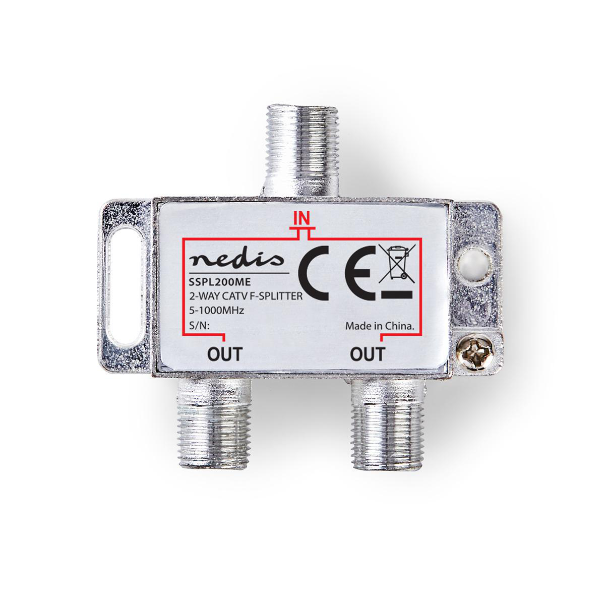 Nedis Diviseur CATV 5 - 1000 MHz Perte d'insertion: 4.2 dB Nombre de sorties: 2 75 Ohm Zinc